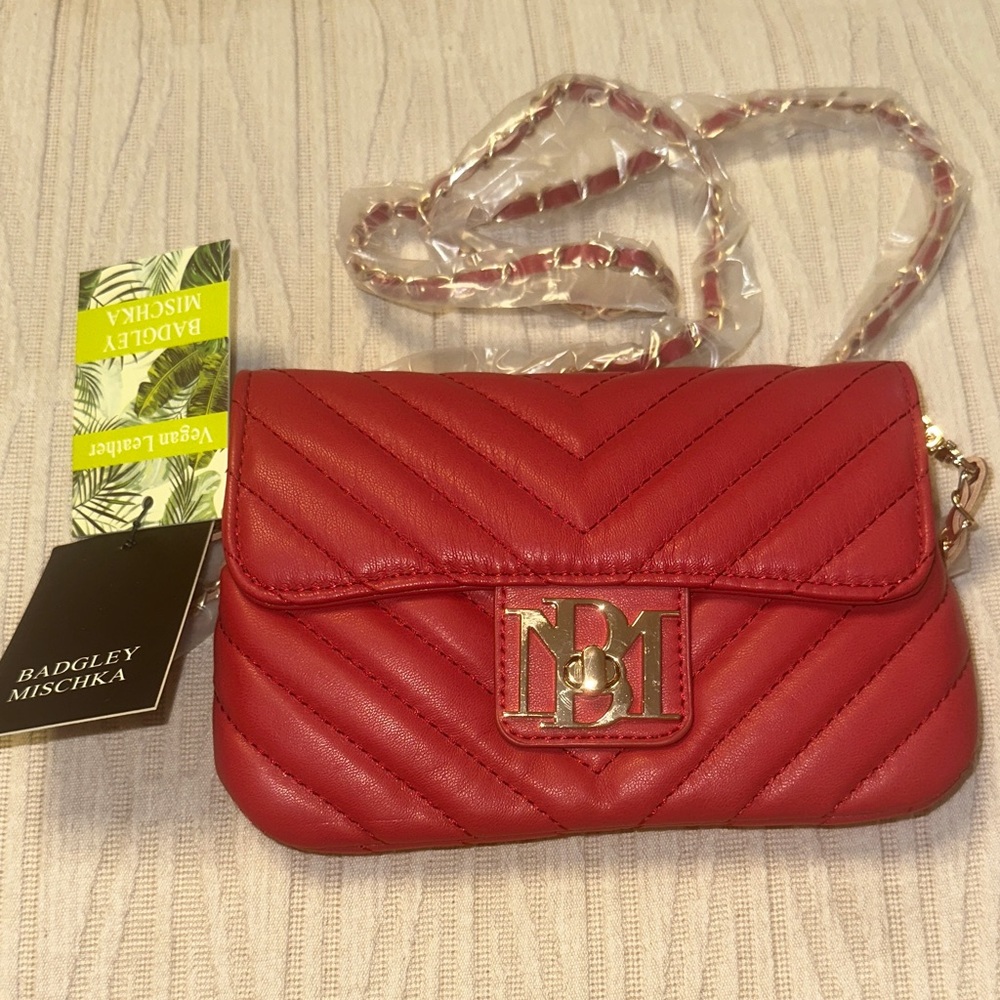 Badgley Mischka Red Quilted Crossbody Bag